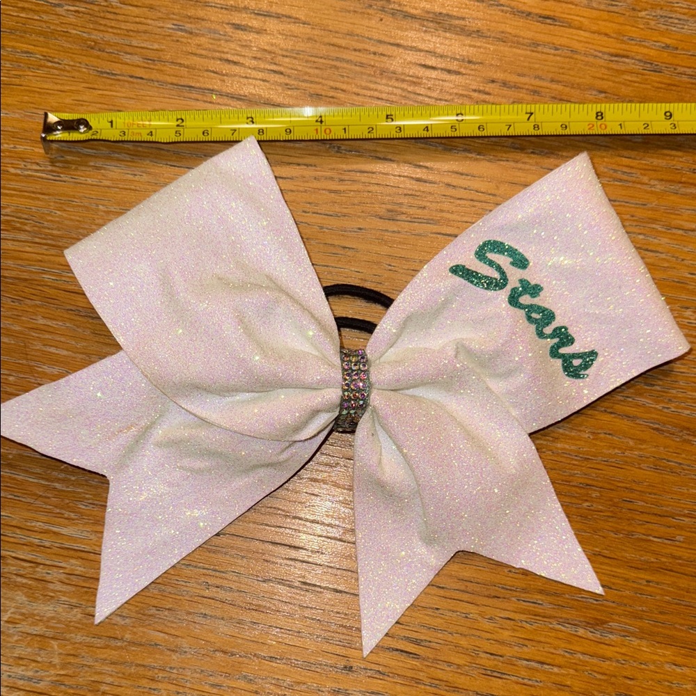 Glittery White Hair Bow with Green Stars